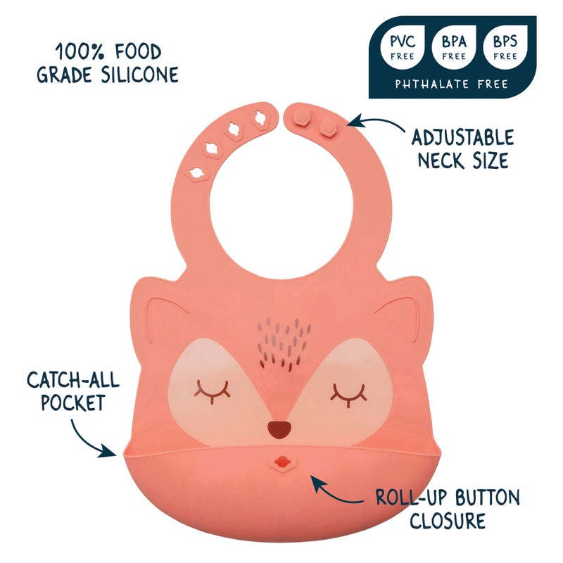 Tiny Twinkle Roll-Up Silicone Bib - Soft, Durable, Easy Clean Waterproof Silicone Bibs With Food Catcher (Coral, Infant) - Image 4